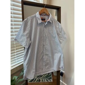 Johnston & Murphy Blue Red Seersucker Button Up Short Sleeve Casual Shirt XL EUC
